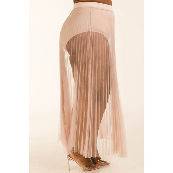Women's Sexy Elastic Waist Pleated Mesh Maxi Skirt Plus Size 1X 2X 3X - Picture 8 of 11